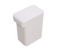 WRITWAA White Round Push-type Waste Paper Container for Kitchen, PP Material Trash Can with Lid for Bathroom and Home