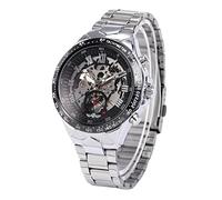 WRITWAA Winner Mens Automatic Watch Round Skeleton Dial Stainless Steel Band Men's Mechanical Wrist Watch