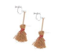 WRITWAA Witch Broom Earrings Fun Chic Style for Women Ear Clips Halloween Wooden Drop Earrings Khaki Colour for Halloween Party Accessories