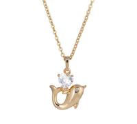 WRITWAA Women Alloy Dolphin Shape Heart Pendant Necklace Gold | Delicate Hollow out Design, Diamond-encrusted Look, Versatile Wear for Holidays and Birthdays