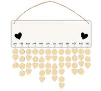 WRITWAA Wooden Board Rope 50 Pcs Wood Chips Wooden Calendar Ornament DIY Hanging Wall Decoration Delicate and Heart Chips for Home Office