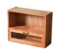 WRITWAA Wooden Cosmetic Storage Cabinet with Drawer Retro Desktop Organizer Vintage Makeup Storage Box for Dressing Table