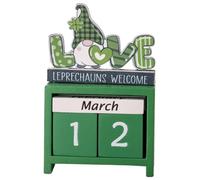 WRITWAA Wooden St Patrick's Day Countdown Calendar Decorative Desktop Ornament Festive Home Calendar Decor Tabletop Leprechaun Centerpiece for Office and Party Use