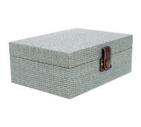 WRITWAA Wooden Storage Box Large Rectangular Decorative Trinket Box with Lid Blue Linen Texture Jewelry Organizer Case for Home Document Storage