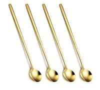 WRIVQSYO 4 Pcs Gold 6.7 Inch Long Handle Coffee Spoons, Stainless Steel