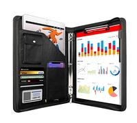 WRIYES Zipped Portfolio Folder A4, Leather Padfolio with 3 Ring Binder, Professional Conference Folder, Personal Work Organiser, Travel Document Holder (Black)