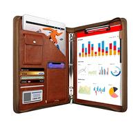 WRIYES Zipped Portfolio Folder a4, Leather Padfolio with 3 Ring Binder, Professional Conference Folder, Personal Work Organiser, Travel Document Holder (Brown)