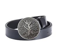 WRJAHCG Belt for Men Cowboy Western Leather, Mens Belt with Tree Pattern Alloy Buckle Head Vintage Belt,Black A,105CM/41.3''