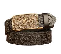 WRJAHCG Men's Belts, Western Cowboy Ratchet Belt for Men with Dragon Pattern Alloy Square Buckle Embossed Belt,Black A,115CM/45.3''
