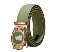 WRJAHCG Mens Leather Belt, Ratchet Dress Belts with Automatic Alloy Buckle Adjustable Western Black Waist Strap,Green,115CM/45.3''