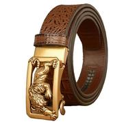 WRJAHCG Men's Ratchet Belts Leather, Crocodile Pattern Cowboy Western Belt for Men with Tiger Square Alloy Buckle,Brown A,130CM/51.2''