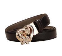WRJAHCG Ratchet Belt Women, Adjustable Fashion 24mm Thin Belt for Women with Hollow Pattern Alloy Automatic Buckle,Brown,110CM/43.3''