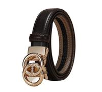 WRJAHCG Women's Belts Ratchet Fashion, Adjustable Thin Belt for Women with Hollow Pattern Alloy Automatic Buckle,Brown,110CM/43.3''