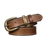WRJAHCG Womens Thin Leather Belts, Western Cowgirl Adjustable Cowhide Belts for Women With Brass Metal Pin Buckle,Khaki,90CM/35.43''