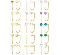Wrlcorly 15 Pairs Stay Close Huggie Half Hoop Earring Sets for Women Backless Open Hoop Earring for Multiple Piercing CZ Pearl Moon Butterfly Hoop Jewelry Sleep Friendly Poke Free Gold Silver Plated