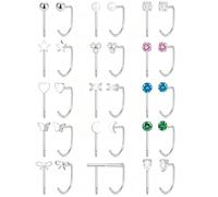 Wrlcorly 15 Pairs Stay Close Huggie Half Hoop Earring Sets for Women Backless Open Hoop Earring for Multiple Piercing CZ Pearl Moon Butterfly Hoop Jewelry Sleep Friendly Poke Free Gold Silver Plated