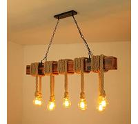 WRLYTNG Mid Century Retro 10 Head Hemp Rope Pendant Lamp Industrial Decorative Wooden Beam Chandelier Island Style Kitchen Light
