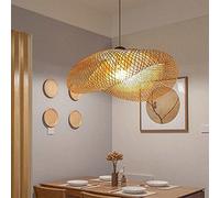 WRLYTNG Mid-Century Woven Bamboo Lampshade Ceiling Chandelier with Adjustable Wires, Suitable for Modern and Retro Rural Decorations in Living Rooms, Restaurants, Bars, Cafes