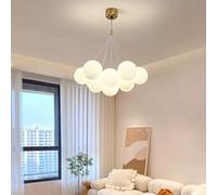 WRLYTNG Milk White Dining Room Chandelier 7/13 Frosted White Glass Ball Pendant Light Nordic Mid-Century Golden Bubble Pendant Light for Farmhouse Bedroom Living Room Foyer
