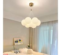 WRLYTNG Milk White Dining Room Chandelier 7 Frosted White Glass Ball Pendant Light Nordic Mid-Century Golden Bubble Pendant Light for Farmhouse Bedroom Living Room Foyer
