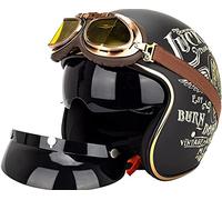 WRMIGN 3/4 Unisex Adults Open-Face Motorbike Helmets Vintage Chopper Helmet Retro Motorcycle Half Helmet, with Sun Visor, ECE Certified