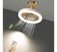 WRMING Quiet Modern Ceiling Fan Light with LED Lamp, Remote Control, Dimmable, 30W, 26 x 12 cm, Gold, Warm White, Cool White, Neutral White, Bedroom, Kitchen, Corridor
