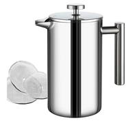 Wrobic Cafetiere French Press Coffee Maker, 1500ml/50oz large insulated cafetiere, Double-Wall Insulated Stainless Steel, 3 Level Filtration System, French Press for Home, Camping and Office, Silver