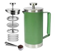 Wrobic Cafetiere French Press Coffee Maker 600ml/20oz, Double-Wall Insulated 304 Stainless Steel, 3-Level Filtration System, Ergonomic Silicone Handle, Fresh Green, 2-4 Cup for Home Camping Office