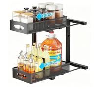 WROBTLD Upgraded under-sink organizer, 2-tier pull-out cabinet spice basket, slide-out mesh metal drawer, multifunctional shelves for kitchens, bathrooms, pantry, countertops.