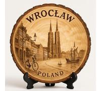 Wrocław Souvenir Gift - Wood Slice Plaque for Wall or Table, Poland Souvenir for Tourists, Plate Collectors & Travel Lovers, City of Bridges Decorative Gift