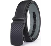 WRODEN Leather Belt for Men - Genuine Leather Belt with Automatic Sliding Ratchet Buckle - Holeless Belts for Men’s Pants/Jeans (Black - Carbon Fiber, 32" - 40" Waist Adjustable (Medium/Large))