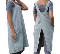 WROLEM Women's Practical Cross Back Pinafore Apron with Large Pockets Home Kitchen,Restaurant,Coffee House,Cooking,Gardening, Light Blue, Medium