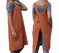WROLEM Women's Practical Cross Back Pinafore Apron with Large Pockets Home Kitchen,Restaurant,Coffee House,Cooking,Gardening, Orange, Medium