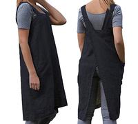 WROLEM Women's Practical Cross Back Pinafore Apron with Large Pockets Home Kitchen,Restaurant,Coffee House,Cooking,Gardening, Black, XL