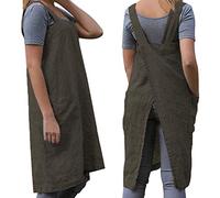 WROLEM Women's Practical Cross Back Pinafore Apron with Large Pockets Home Kitchen,Restaurant,Coffee House,Cooking,Gardening, Army Green, XL