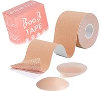 WROLY Boob Tape, Self-Adhesive Strapless Boobtapes, Bob Tape for Large Breasts with 2 Pcs Nipple Covers and Tape, Breast Lift Tape Stretchable Longer Than Regular Tape Rolls (Skin)