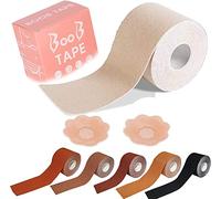 WROLY Boob Tape, Self-Adhesive Strapless Boobtapes, Bob Tape for Large Breasts with 2 Pcs Nipple Covers and Tape, Breast Lift Tape Stretchable Longer Than Regular Tape Rolls (Beige)