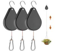 WROSWT Upgraded Retractable Plant Hanger,Plant Pulleys for Hanging Plants,Easy to Raise and Lower,Auto Lock,Heavy Duty, Adjustable Hook for Garden Baskets Pots,Birds Feeder,(3Pcs,Black)