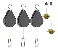 WROSWT Upgraded Retractable Plant Hanger,Plant Pulleys for Hanging Plants,Easy to Raise and Lower,Auto Lock,Heavy Duty, Adjustable Hook for Garden Baskets Pots,Birds Feeder,(3Pcs,Black)