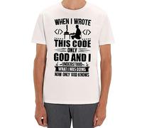 Wrote Coode Only God and I Understood Funny Coding Programing T-Shirt Art Man's Woman's Classic Urban tees White