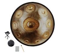 Wrought Hand Steel Drum in D Minor, Cosmic Crater Design, 10 Notes 22 Inches Hand Pan Drum Instrument, with Soft Hand Pan Bag, Hammer, Stand, Dust-Free Cloth