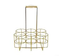 Wrought Iron Beer Basket with Modern Design, Compact Foldable Wine and Beer Rack for Kitchen or Bar, Durables Ironwork Construction for 6 Bottles, Portable for Camping and Picnics(gold)