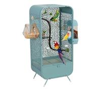 Wrought Iron Bird Cage with Open Top, Play Stand & Breeding Box for Small Parrots, Parakeets, Cockatiels, Budgies, Conures - Indoor Use