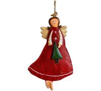 Wrought Iron Christmas Angel Ornament 12x7cm Rustic Red Tree Accent | Artistic weathered finish classic angel girl motif designed for various holiday displays and interior decor crafted for