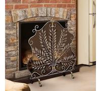 Wrought Iron Fireplace Screen, Single-Panel Spark Guard with Fine Mesh, Handcrafted Fire Protector for Wood Burning and Coal Fires, Copper Finish