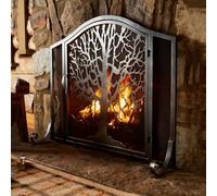 Wrought Iron Fireplace Screen with Doors | Handcrafted Flat Panel Mesh Spark Guard | Leaves Pattern Safety Barrier for Living Room, Coal Stove & Grill (96x76cm)