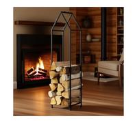 Wrought Iron Firewood Rack, Heavy Duty and Sturdy Log Holder for Indoor Outdoor Fireplace Storage, Easy to Assemble