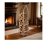 Wrought Iron Firewood Rack, Heavy Duty and Sturdy Log Holder for Indoor Outdoor Fireplace Storage, Easy to Assemble