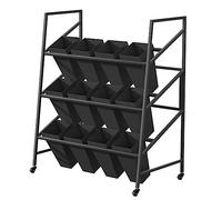 Wrought Iron Flower Shelf with 12 Buckets White Plant Cart for Fresh Flowers Floral Display Rack & Bouquet Ladder Perfect for Flower Shops Black Bucket Included.
