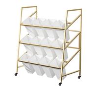 Wrought Iron Flower Shop Shelf with 12 Buckets Plant Cart for Fresh Flowers White Display Stand for Bouquets Floral Storage Rack with Black Buckets.